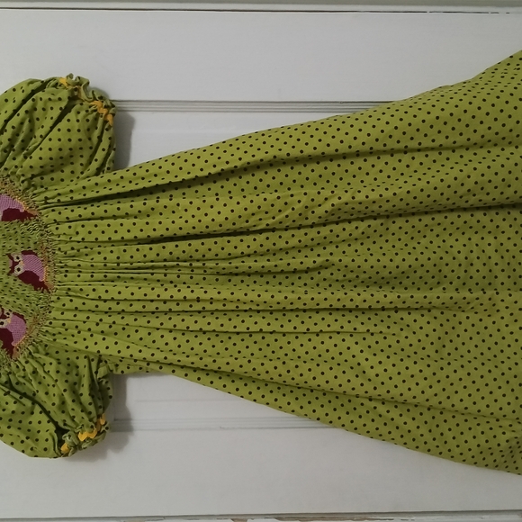Green Polka Dot Smocked Dress - Picture 3 of 7